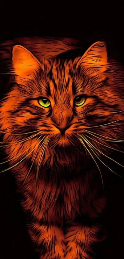 Vibrant orange and black cat illustration as a mobile wallpaper.