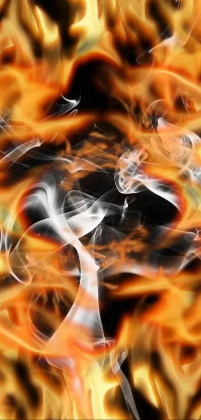 Abstract fiery flames design with vibrant orange and black hues.