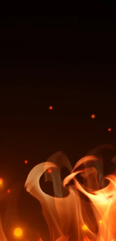 Dynamic mobile wallpaper with vibrant orange flames on a dark background.