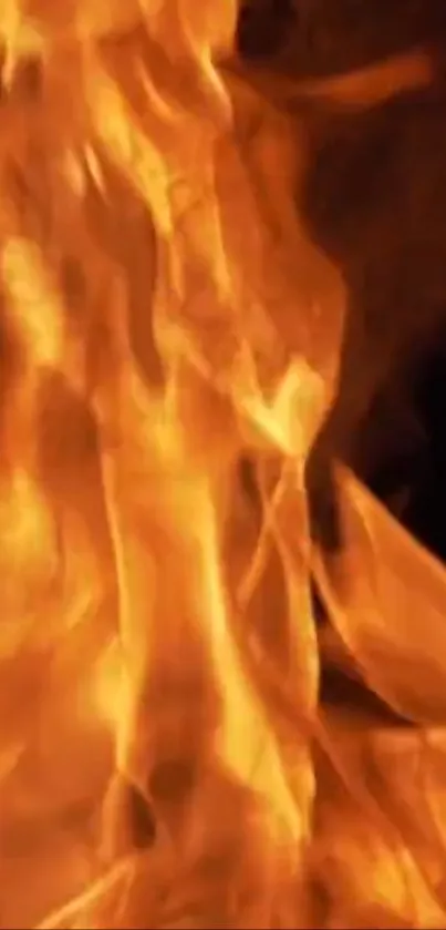 Close-up of vibrant orange flames on a dark background.