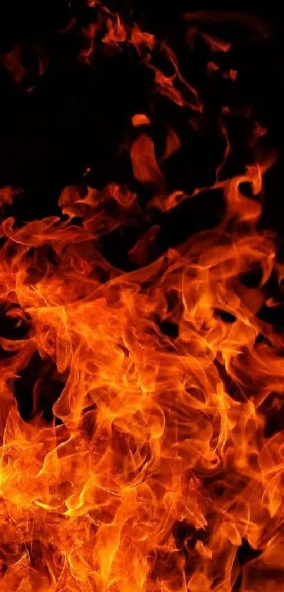 Dynamic orange flames mobile wallpaper against a dark background.