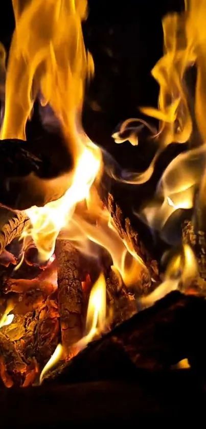 Vibrant flames and burning wood wallpaper, creating warm textures.