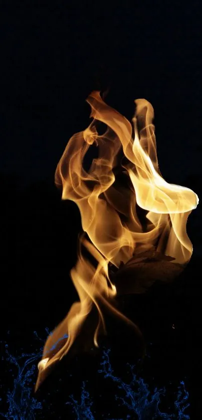 Vivid flames illuminate against a dark background on this mobile wallpaper.
