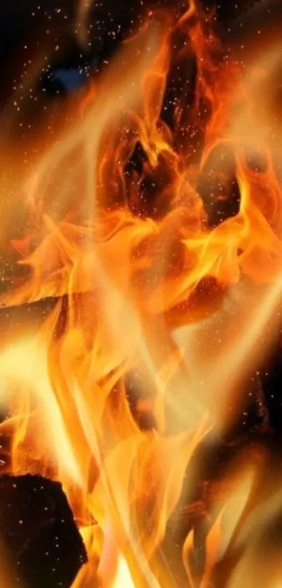 Vibrant orange flames on a dark background.