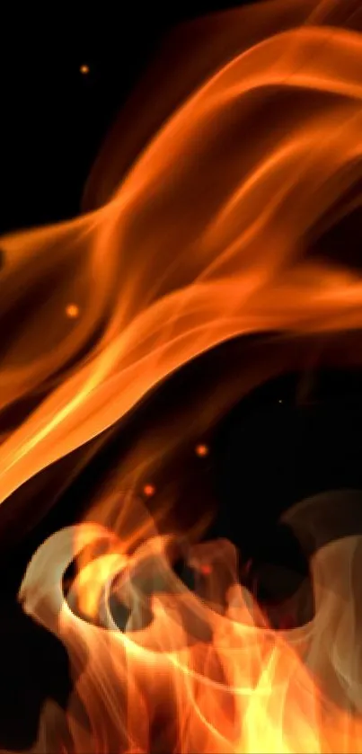 Mobile wallpaper featuring vibrant orange flames on a dark background.