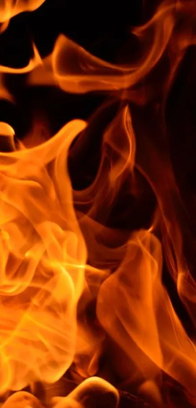 Dynamic mobile wallpaper with vibrant orange flames on a dark background.
