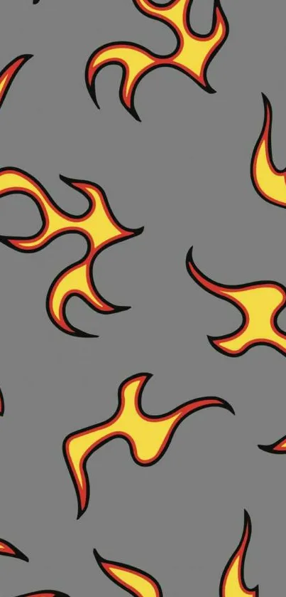 Flaming abstract pattern on gray wallpaper.