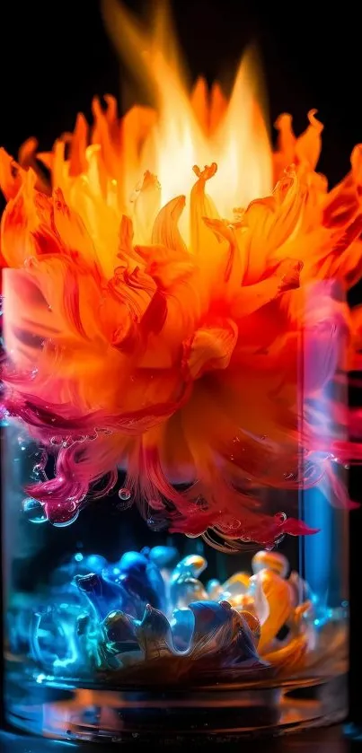 Fiery flower abstract wallpaper with vibrant colors.