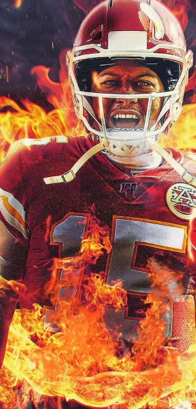 Football player with fiery action design.