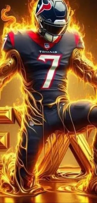 Football player in fiery energy with gold and red hues on mobile wallpaper.