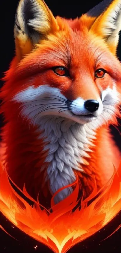 Stunning mobile wallpaper of a fiery orange fox surrounded by vibrant flames.