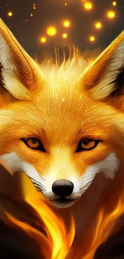 Fiery fox with an orange glow and intense gaze.