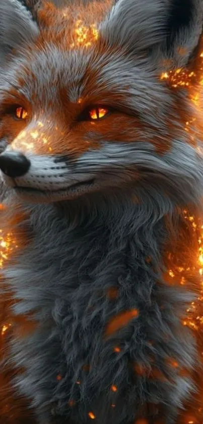 Fantasy fiery fox with glowing fur on mobile wallpaper.