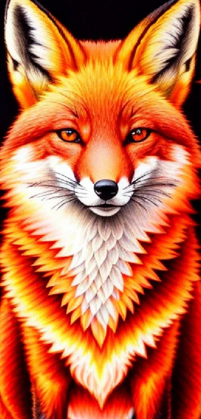 Fiery fox illustration with bright flames for mobile wallpaper.