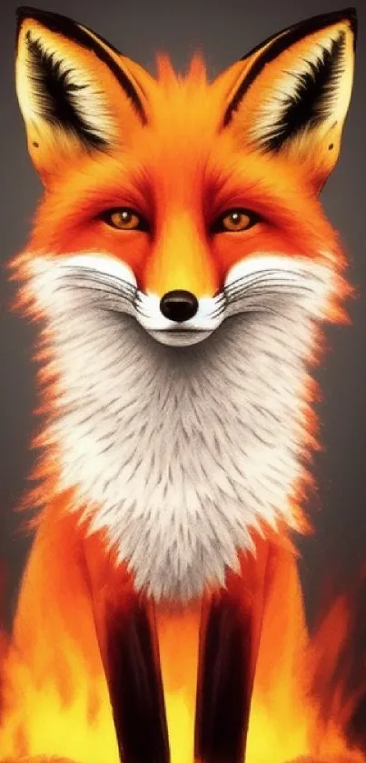 Artistic fiery fox with bright orange and black hues on a mobile wallpaper.