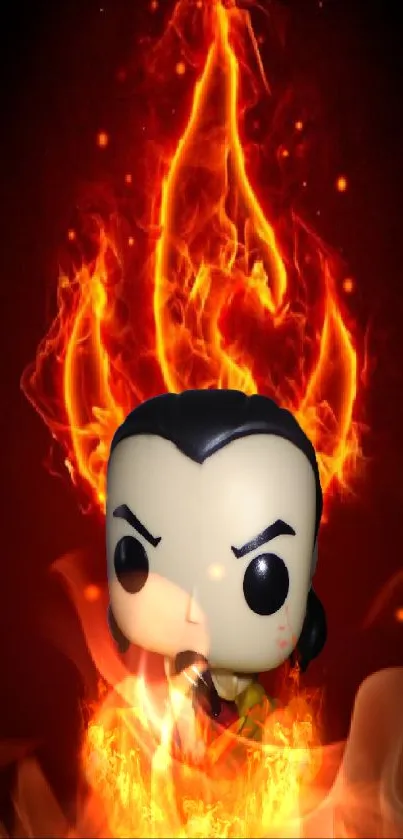 Funko Pop figure with fiery flames background.