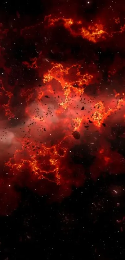 Fiery red and orange cosmic explosion mobile wallpaper.