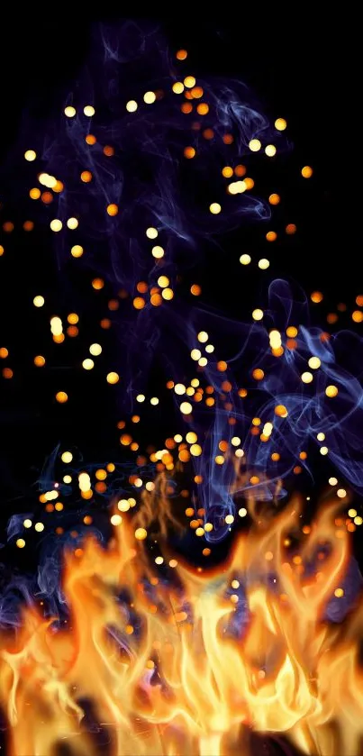 Dynamic mobile wallpaper with flames and galaxy glow.