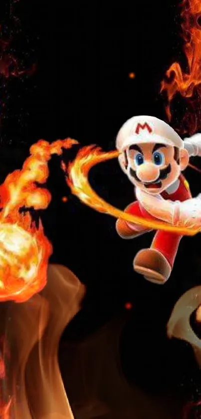 Gaming character with fiery flames in dynamic wallpaper.