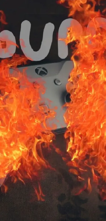 Gaming controller in fiery flames.