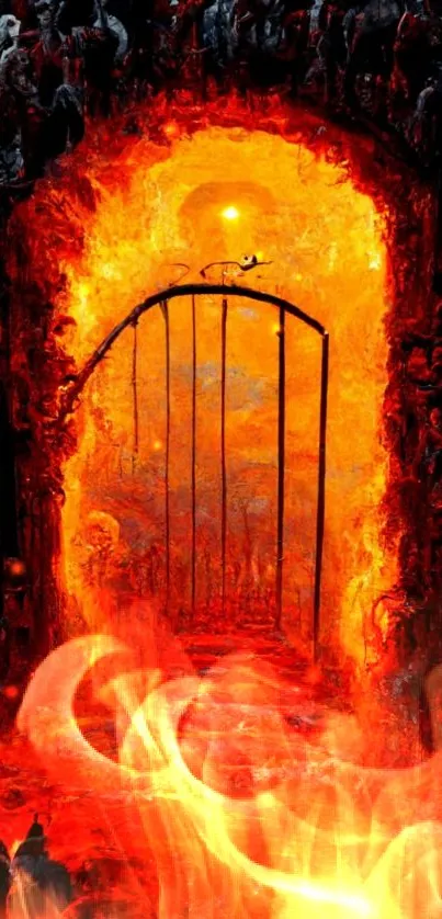 Burning fiery gateway with vivid flames, perfect as a dramatic phone wallpaper.