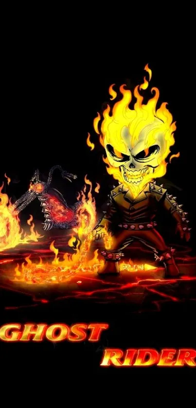 Vibrant Ghost Rider wallpaper with fiery skull and blazing motorcycle.