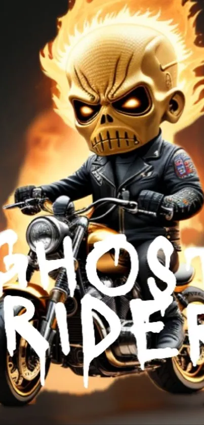 Fiery Ghost Rider on a motorcycle wallpaper with flames.