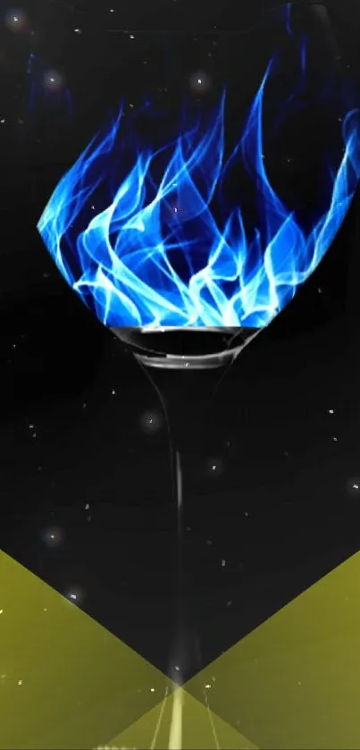 Blue flames in a glass on a dark background wallpaper.