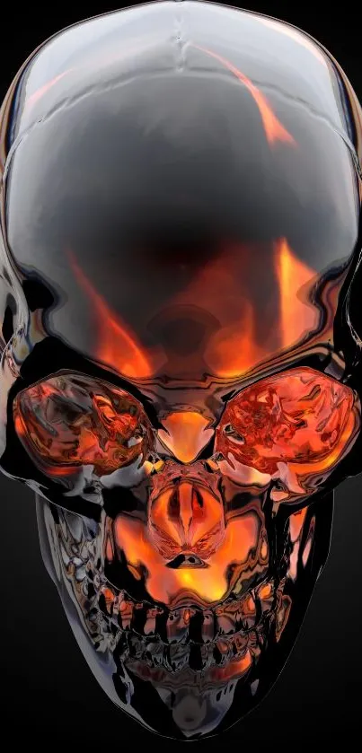 Fiery glass skull on dark background wallpaper.