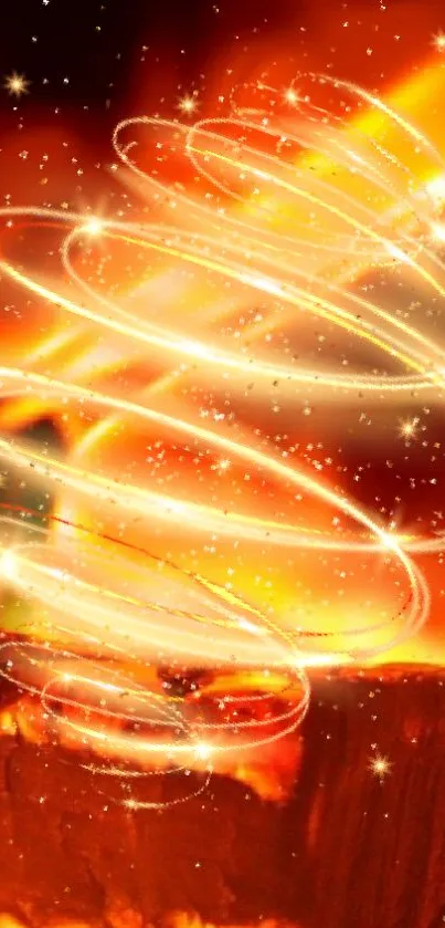 Fiery abstract wallpaper with swirling lights.