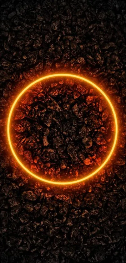 Orange glowing circle on a dark textured background wallpaper.