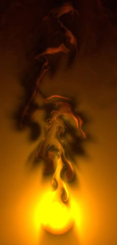 Abstract fiery glow mobile wallpaper with golden hues and dark shadows.