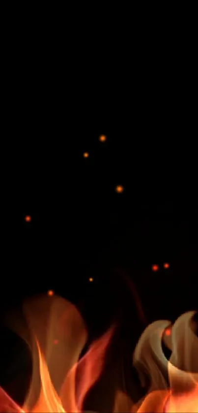 Mobile wallpaper with orange flames popping against a dark background.