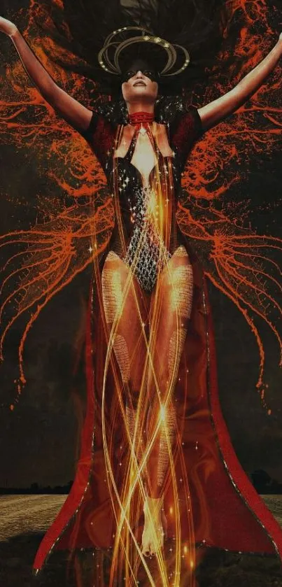 Fiery goddess artwork with vibrant orange hues.