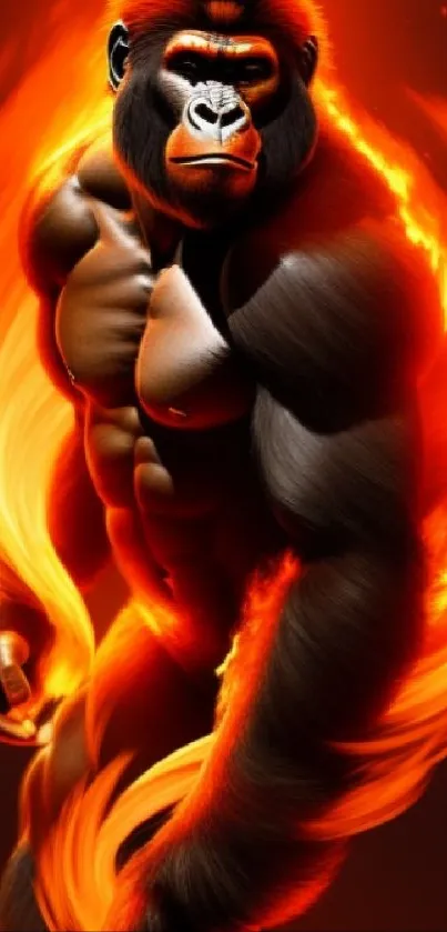 Fiery gorilla in flames, dynamic mobile wallpaper.