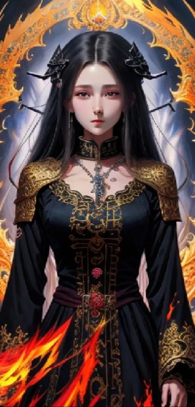 Gothic fantasy art mobile wallpaper with fiery elements and intricate details.