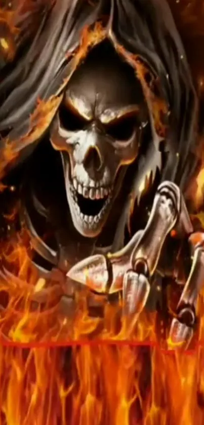 Grim Reaper in flames mobile wallpaper.