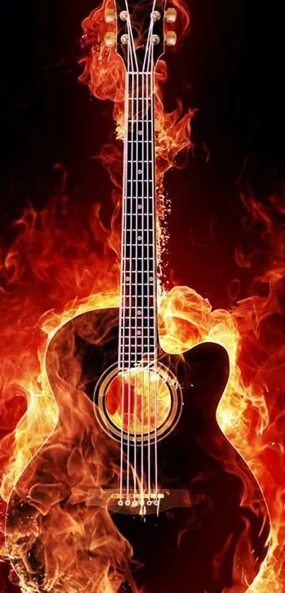 Fiery guitar with flames mobile wallpaper.