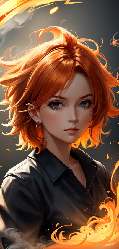 Anime character with fiery orange hair in a dynamic setting.