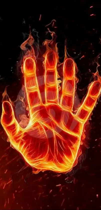 Vibrant fiery hand wallpaper with glowing red hues.