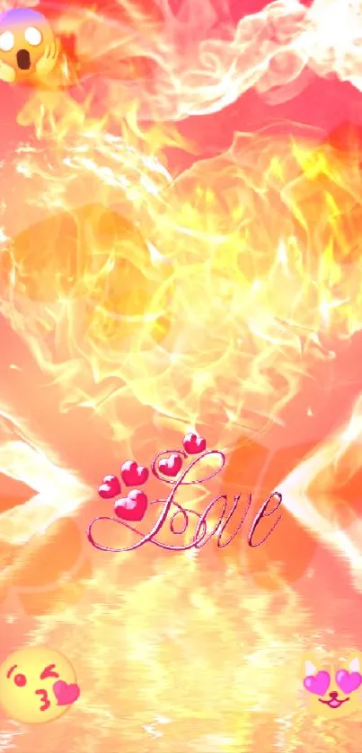 Fiery heart with emoticons mobile wallpaper.