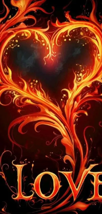 Artistic fiery heart love wallpaper with vibrant colors.