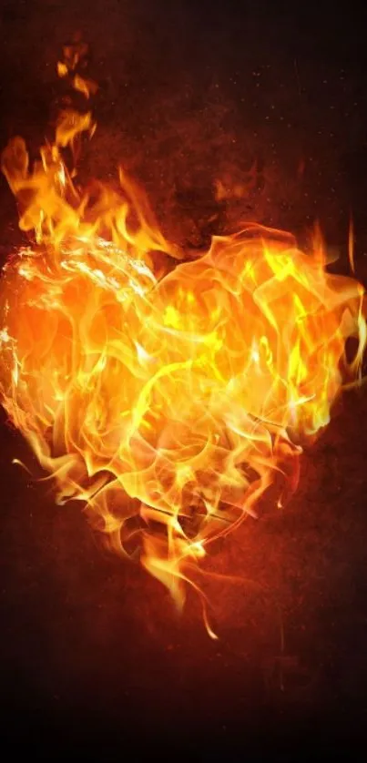 Heart-shaped flames create a fiery, dramatic mobile wallpaper.