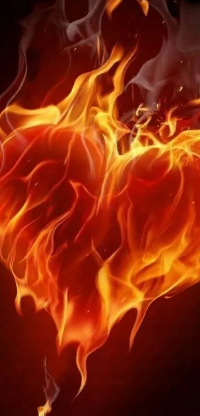 A heart-shaped blaze of fire creates a vibrant and passionate mobile wallpaper design.