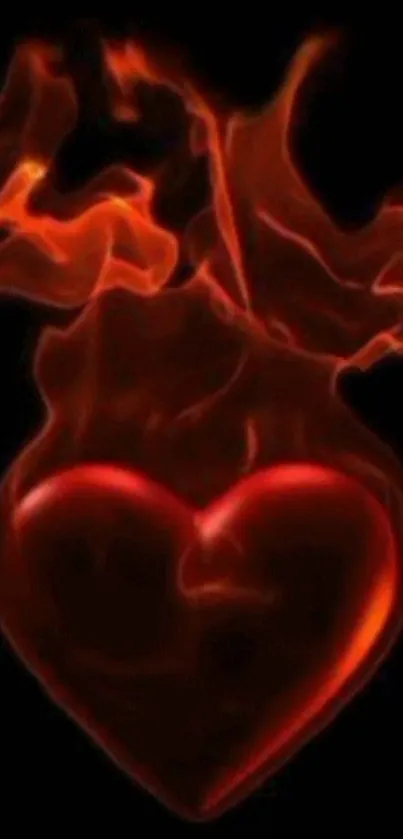 Fiery heart with flames on a black background.