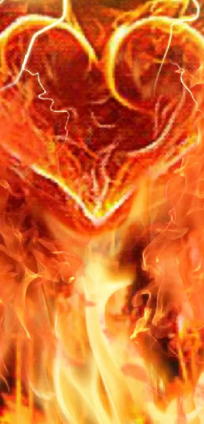 Fiery heart with orange flames mobile wallpaper.