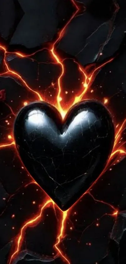Blazing heart with fiery cracks and roses wallpaper