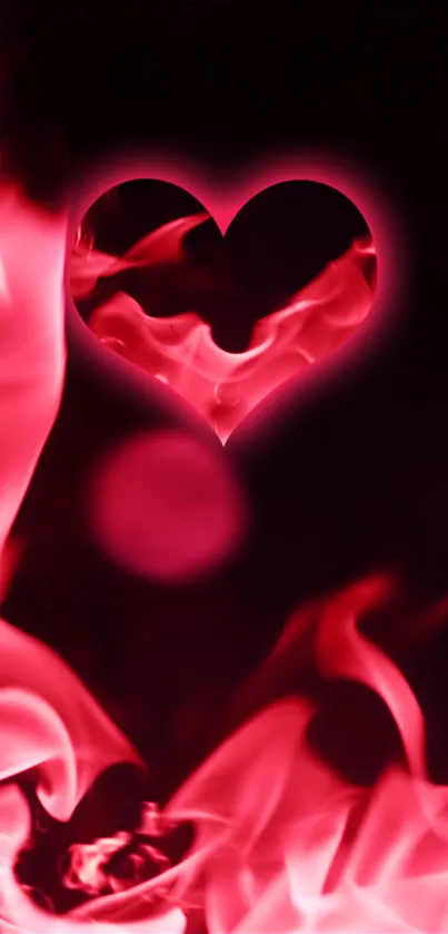 Mobile wallpaper with pink heart-shaped flames.