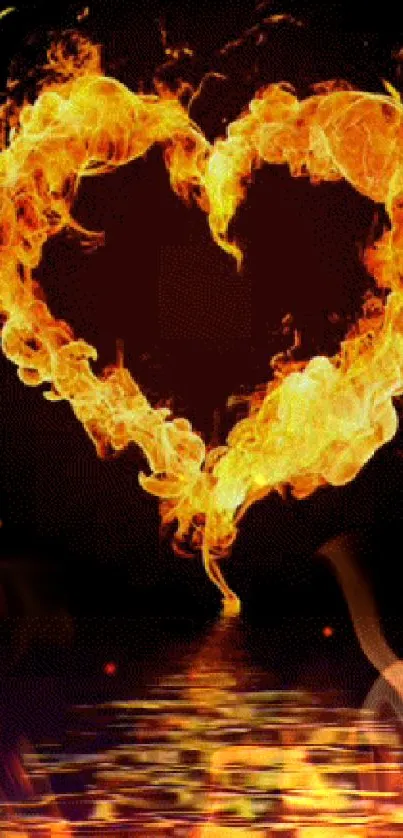 Heart-shaped flame with reflection mobile wallpaper.