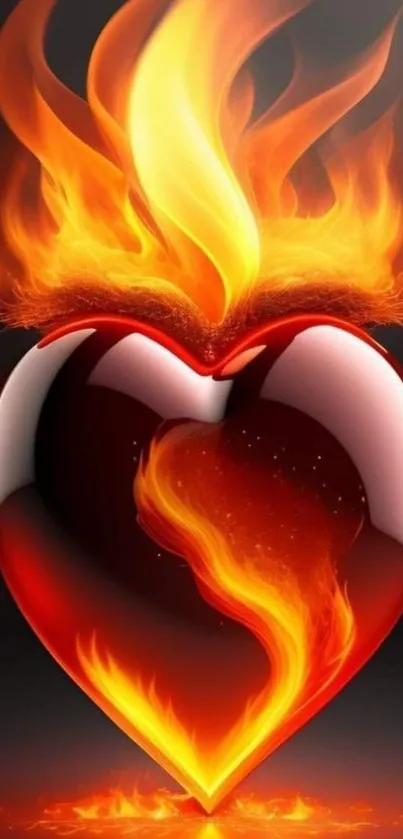 Fiery heart with flames mobile wallpaper